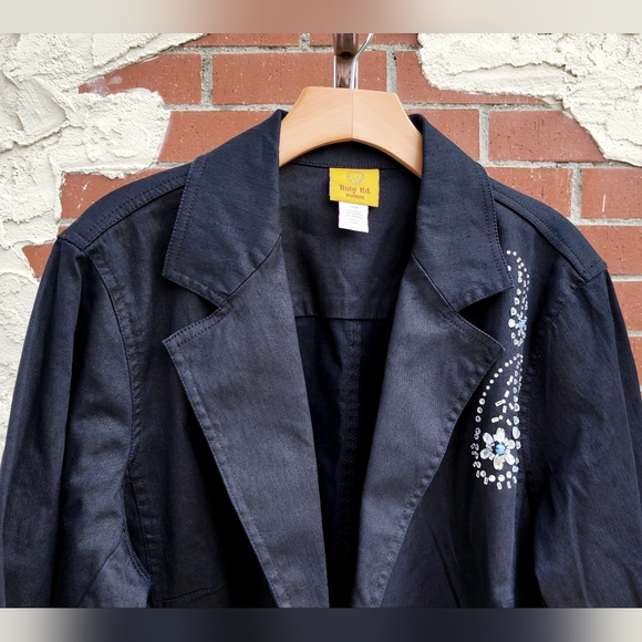 18W New $78 women RUBY RD. black denim embellished rhinestones paisley jacket - Picture 12 of 14